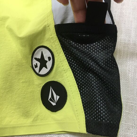 Volcom Board Shorts Men 36 Yellow Swim Trunks Noa Deane Neon Pockets Surf Beach - Picture 4 of 12